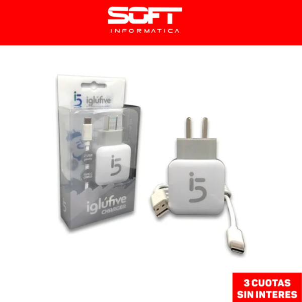Cargador De Pared 220V 2.1 A 2 Salidas Usb Tipo C - Iglufive