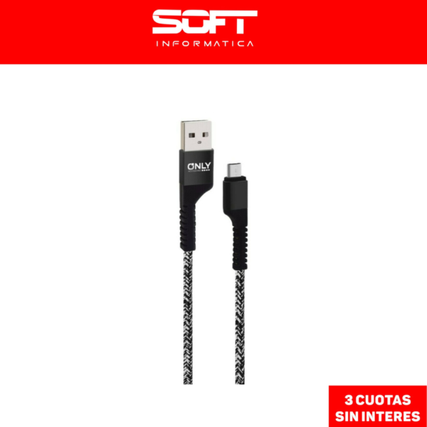 Cable Micro USB Carga Rapida 3.1a Mayado textil NEGRO ONLY